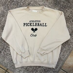 Reflex Oversized Cozy Beige Pickleball Embroidered Crewneck Sweater M